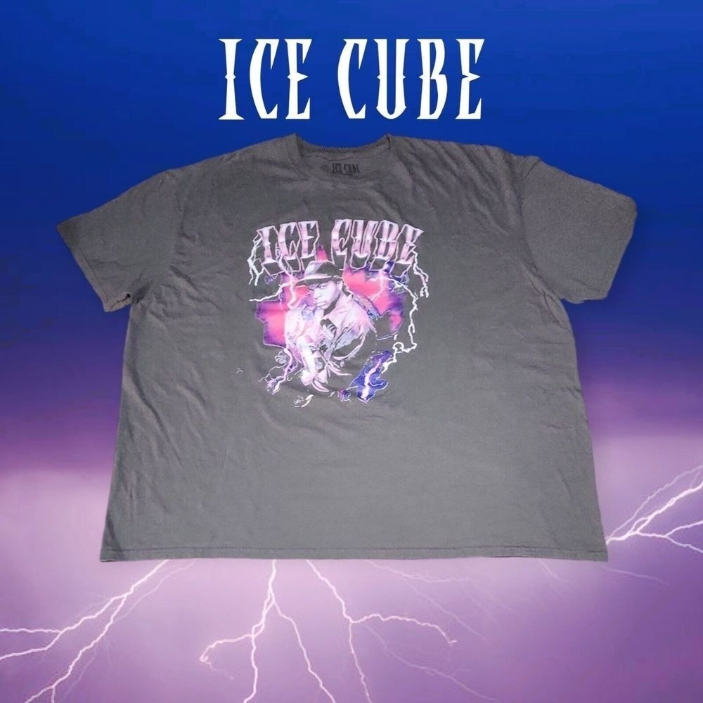 Ice Cube Mens Graphic Moon Lightning Boxy Fit Rap Tee Charcoal Gray 4XL FLAW